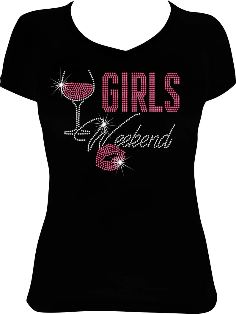 Girls Weekend Wine and Lips Rhinestone Shirt