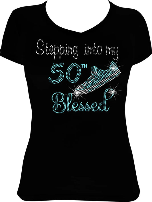 Stepping into my 50th Birthday Blessed Low Top Sneaker Rhinestone Shirt