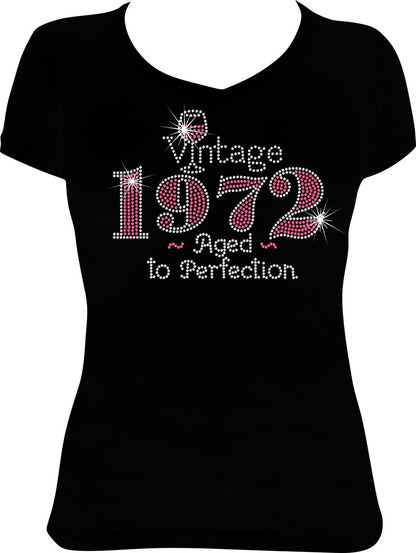 1972 Vintage Aged to Perfection Wine Rhinestone Shirt