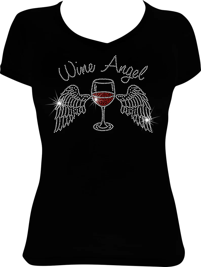Wine Angel Wings Rhinestone Shirt