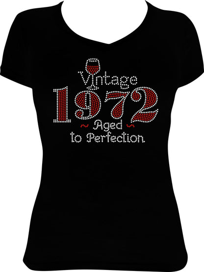 1972 Vintage Aged to Perfection Wine Rhinestone Shirt