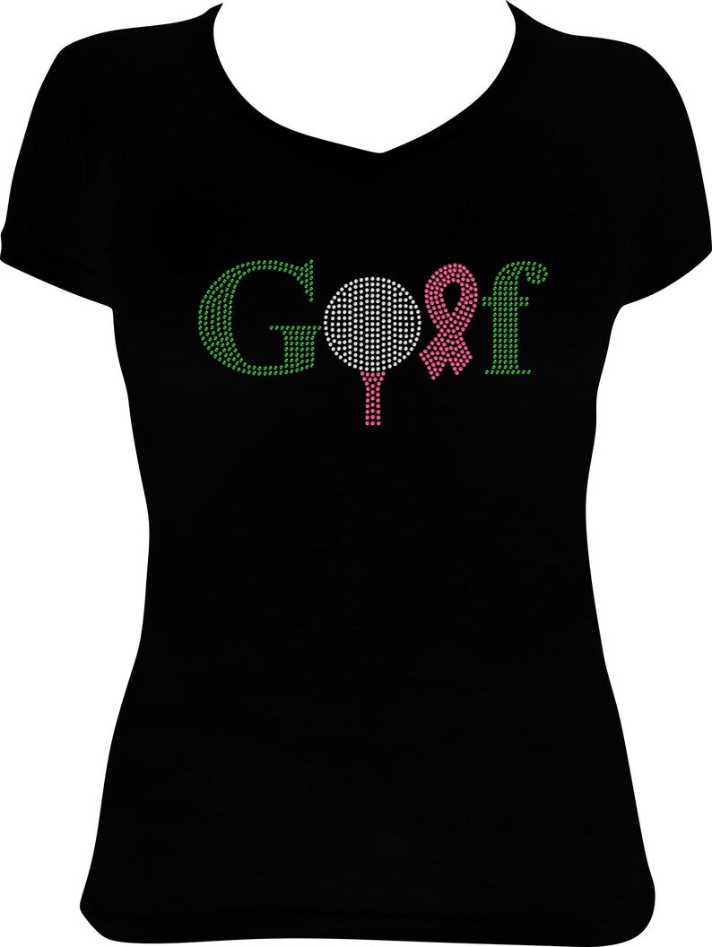 Golf Cancer Ribbon Rhinestone Shirt