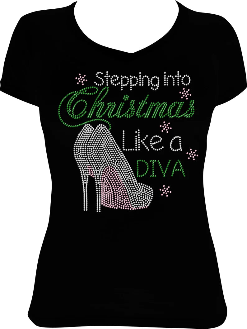 Stepping into Christmas Like a DIVA Shoes Rhinestone Shirt