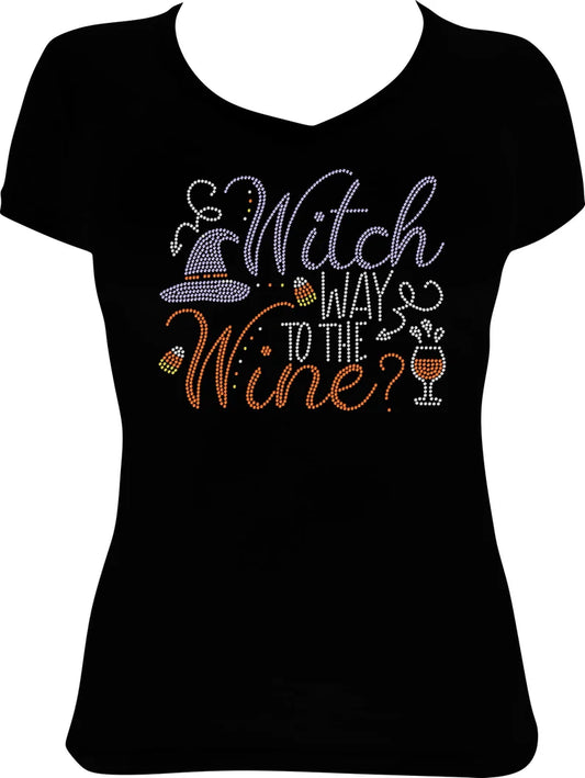 Witch Way to the Wine Halloween Rhinestone Shirt