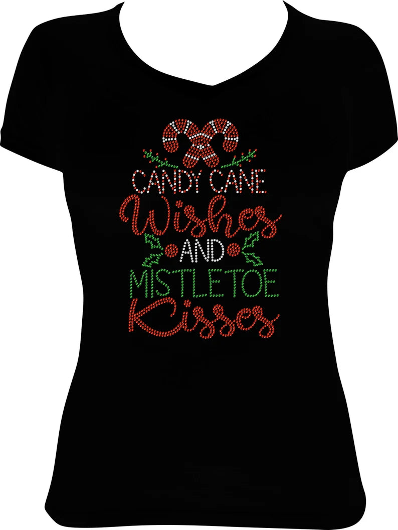 Candy Cane Wishes and Mistletoe Rhinestone Shirt
