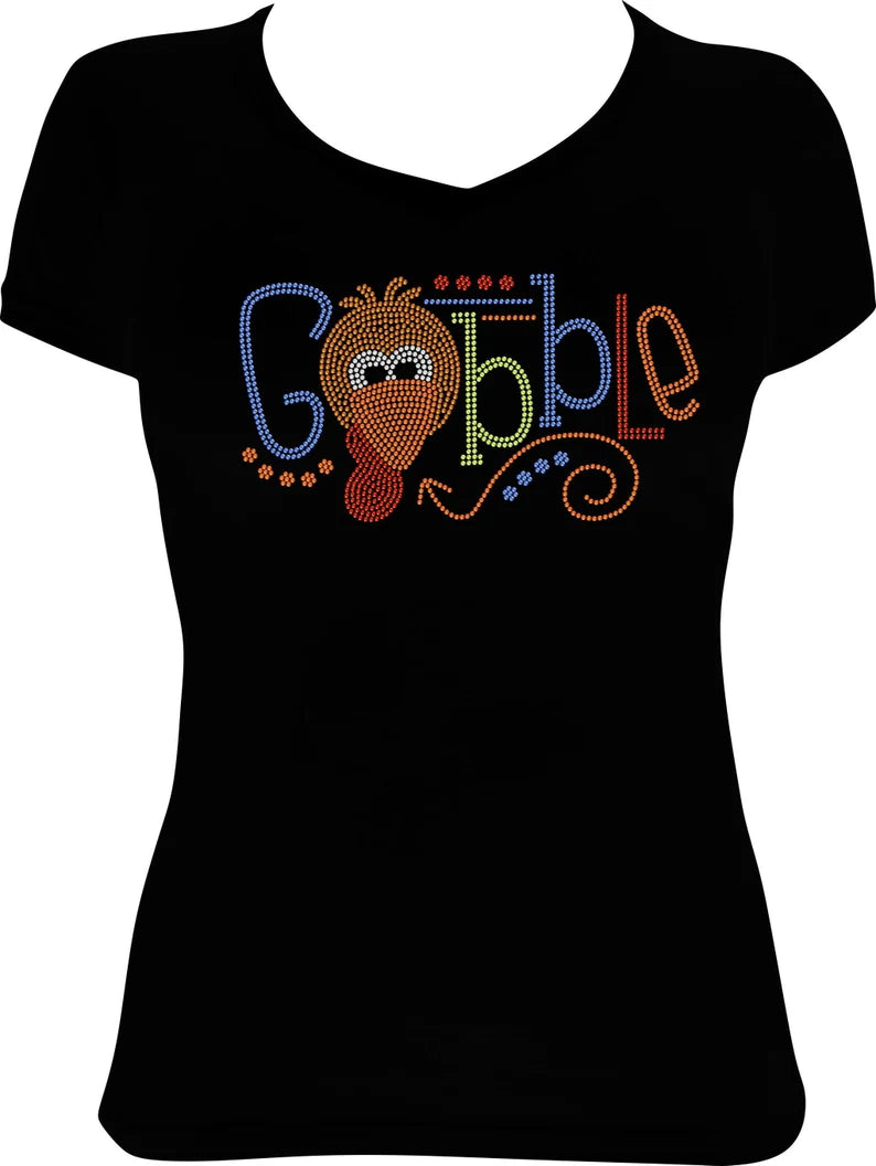 Gobble Turkey Head Rhinestone Shirt