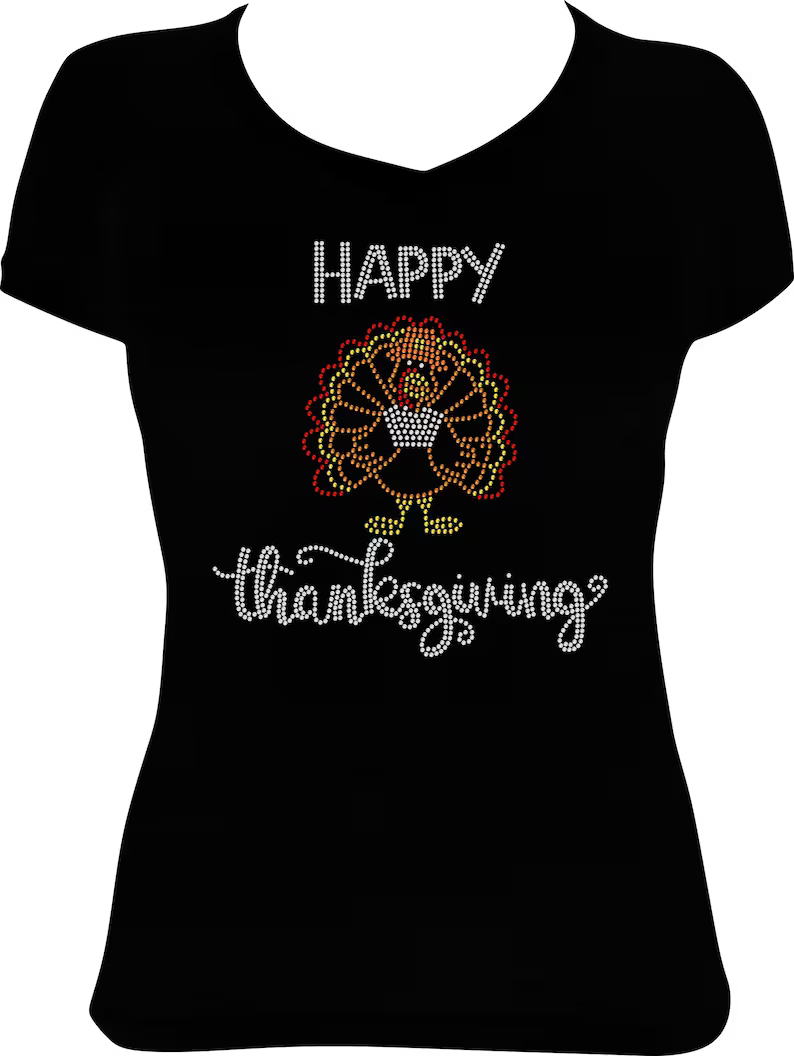 Happy Thanksgiving Turkey Rhinestone Shirt