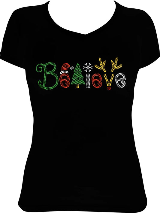 Believe Christmas Rhinestone Shirt