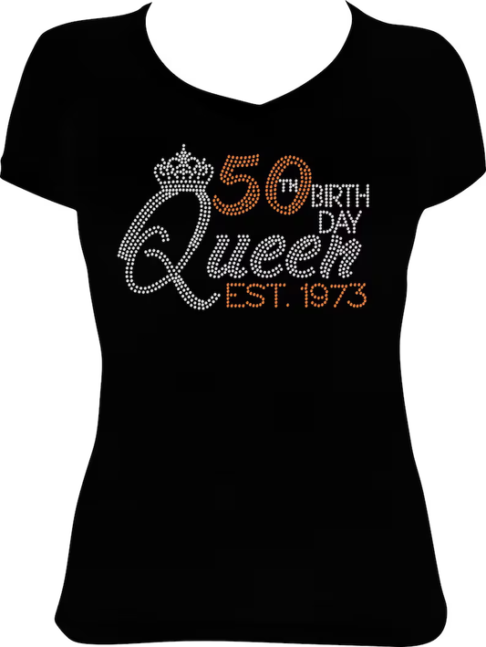 50th Birthday Queen Est. 1973 Rhinestone Shirt