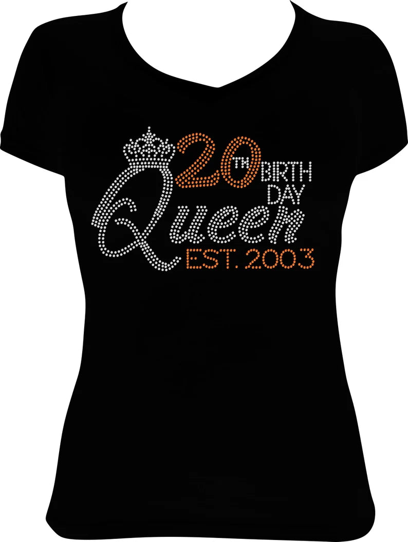 20th Birthday Queen Est. 2003 Rhinestone Shirt