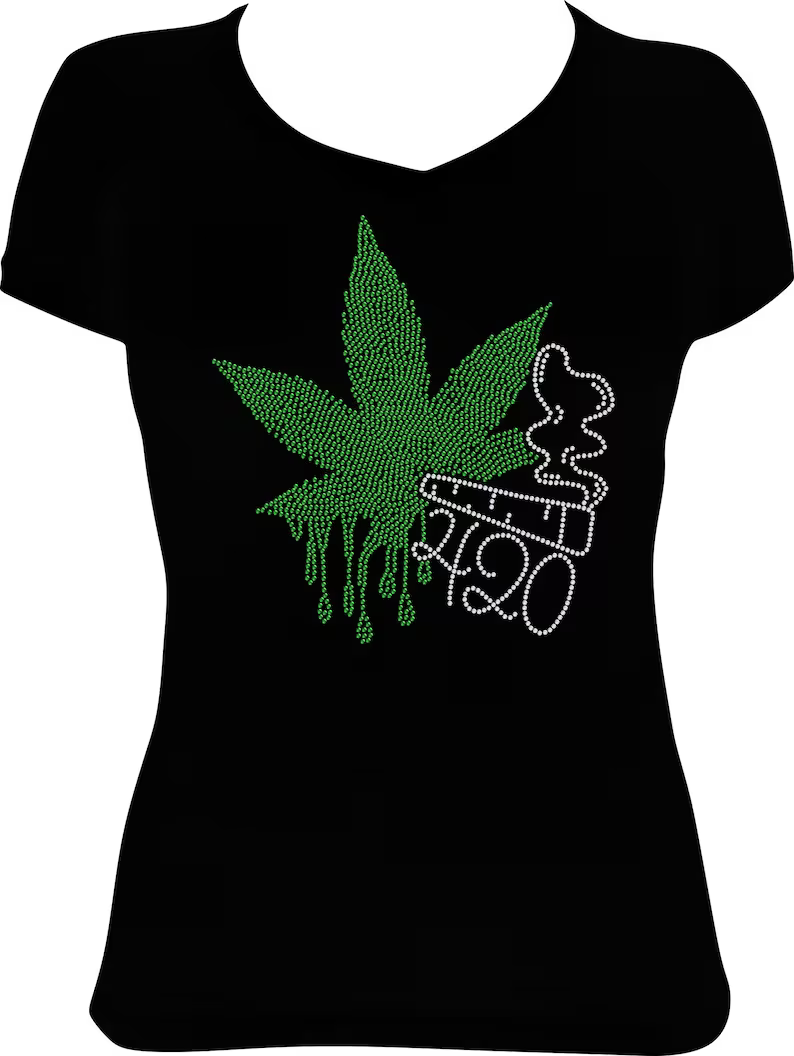 420 Weed Leaf Rhinestone Shirt