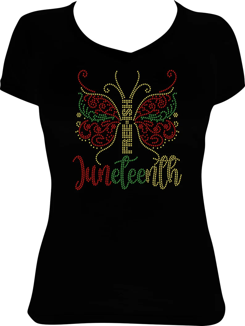 Juneteenth Butterfly Rhinestone Shirt