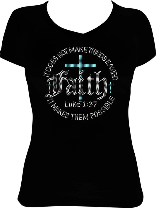Faith Luke 1:37 Circle Rhinestone Shirt