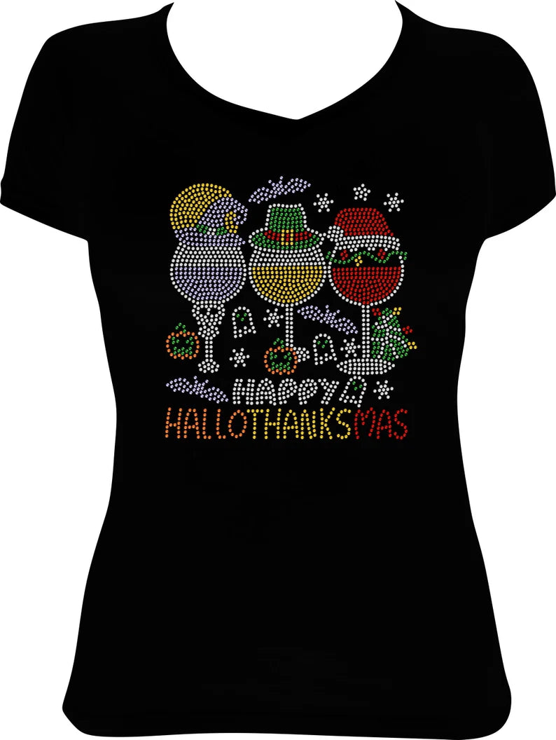 Happy HalloThanksMas Wine Rhinestone Shirt