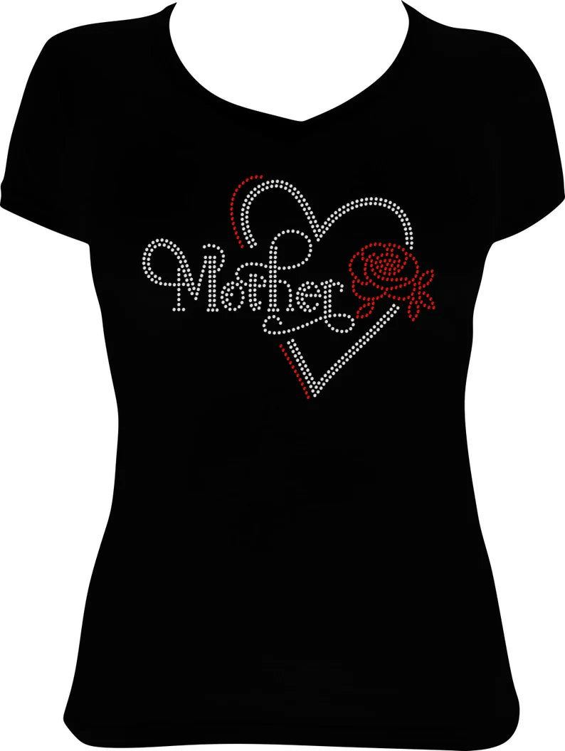 Mother Heart Rose Rhinestone Shirt
