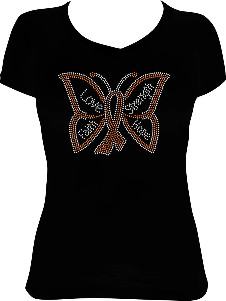 Ribbon Butteryfly Words Rhinestone Shirt