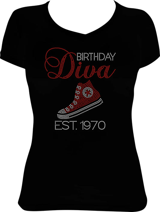 Birthday Diva Est. 1970 High Top Sneaker Rhinestone Shirt