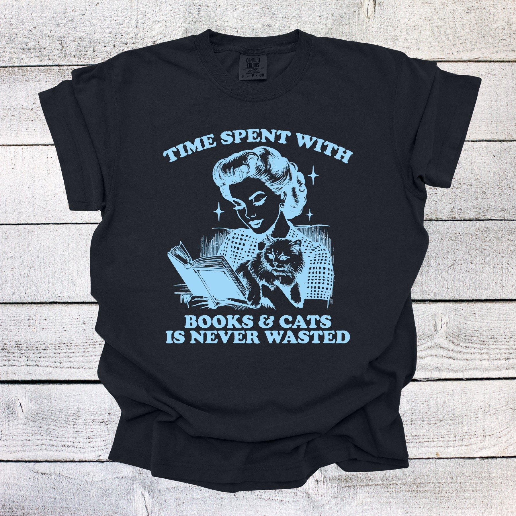 Book shirt Book Lover Shirt women Reading Shir Book Club shirt for women reading shirt Time Spent with Books and Cats is Never Wasted Shirt 