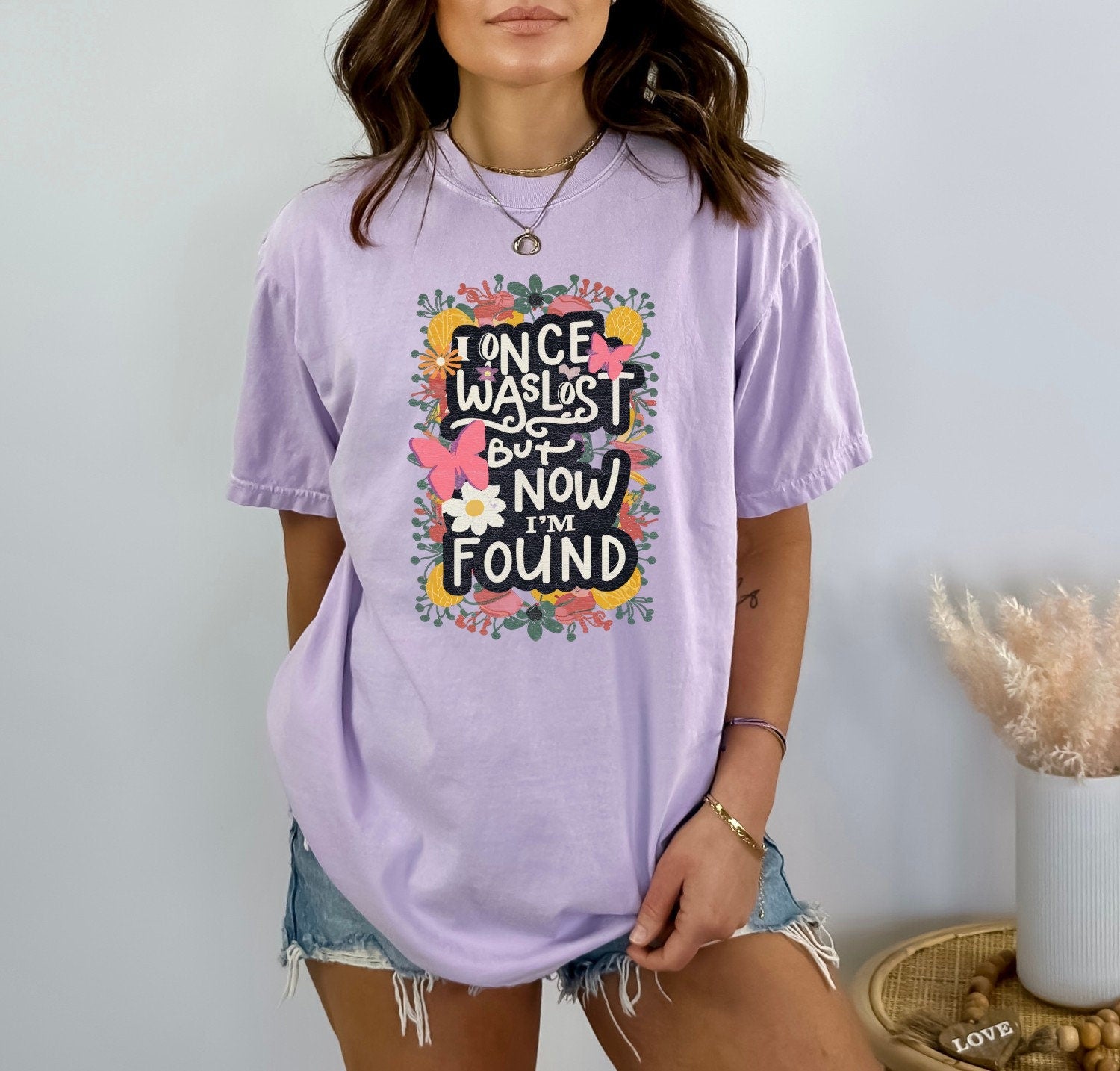 Christian Shirts Religious Tshirt Christian T Shirts Boho Christian Shirt Bible Verse Shirt I Once Was Lost But Now I'm Found Shirt