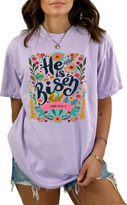 Christian Shirts Boho Christian Shirt Religious Tshirt Christian T Shirts Bible Verse Shirt He is Risen Floral Shirt