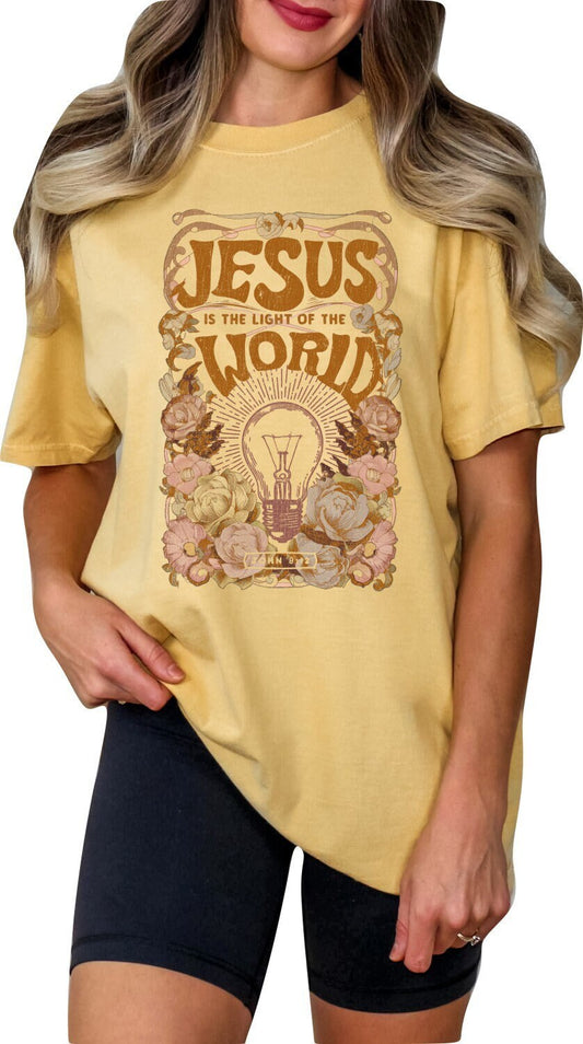 Christian Shirts Boho Christian Shirt Religious Tshirt Christian T Shirts Bible Verse Shirt Jesus is the Light of the World Christian Shirt