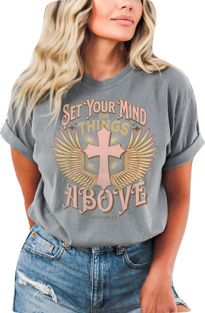 Christian Shirts Religious Tshirt Christian T Shirts Boho Christian Shirt Bible Verse Shirt Set Your Mind on Things Above Christian Shirt