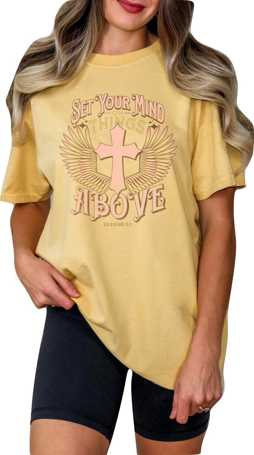 Christian Shirts Religious Tshirt Christian T Shirts Boho Christian Shirt Bible Verse Shirt Set Your Mind on Things Above Christian Shirt