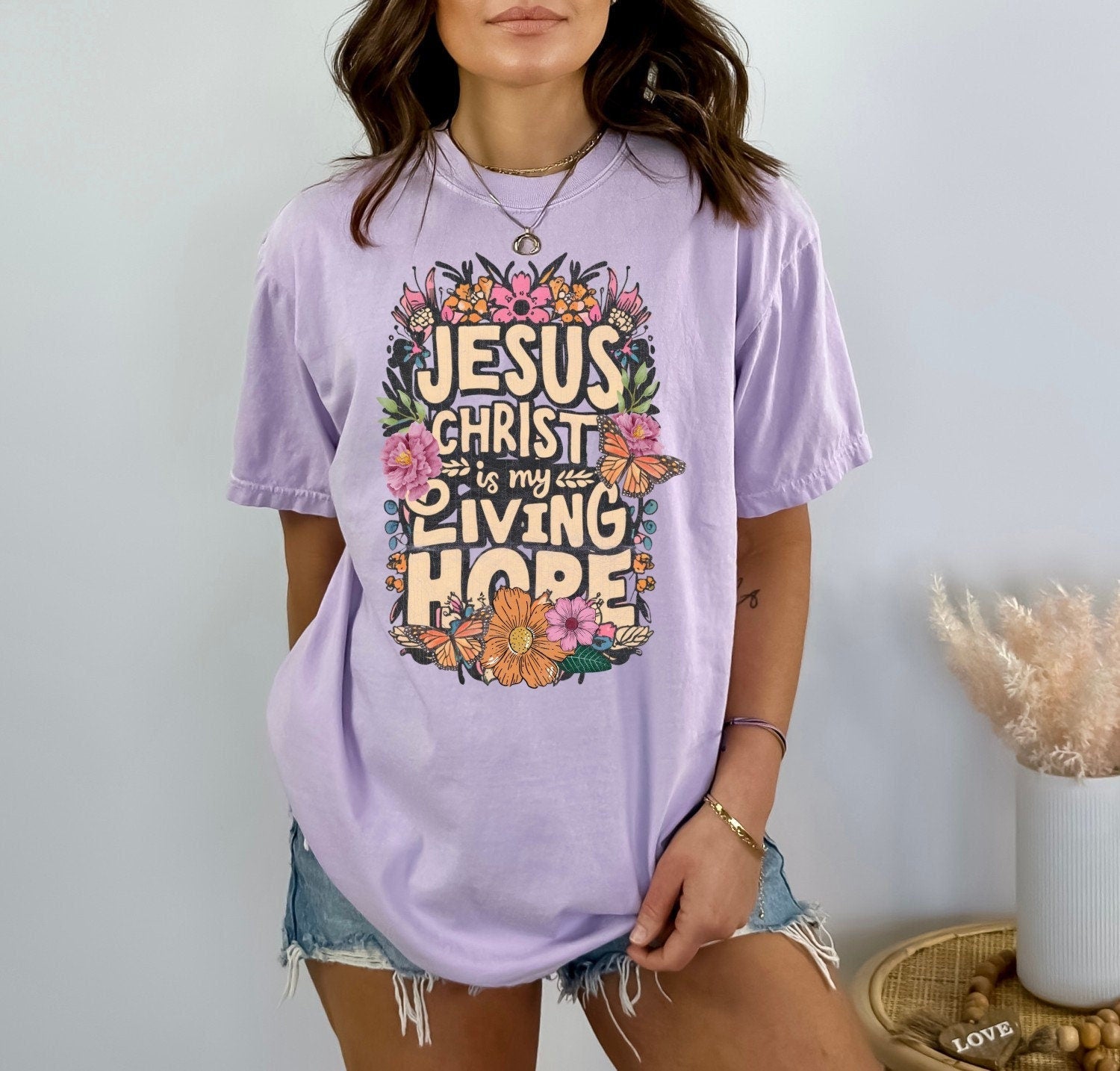Christian Shirts Religious Tshirt Boho Christian Shirt Christian T Shirts Bible Verse Shirt Jesus Christ is my Living Hope Shirt