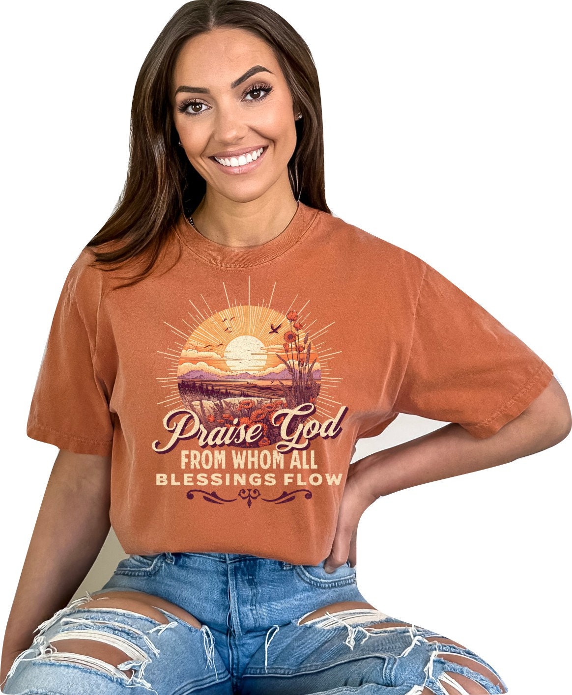 Christian Shirts Religious Tshirt Christian T Shirts Boho Christian Shirt Bible Verse Shirt Praise God From Whom all Blessings Flow Shirt