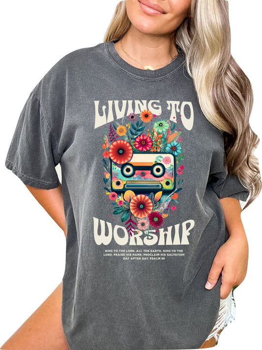 Living To Worship T-Shirt Christian Shirts Boho Christian Shirt Religious Tshirt Christian T-Shirts Bible Verse Shirt