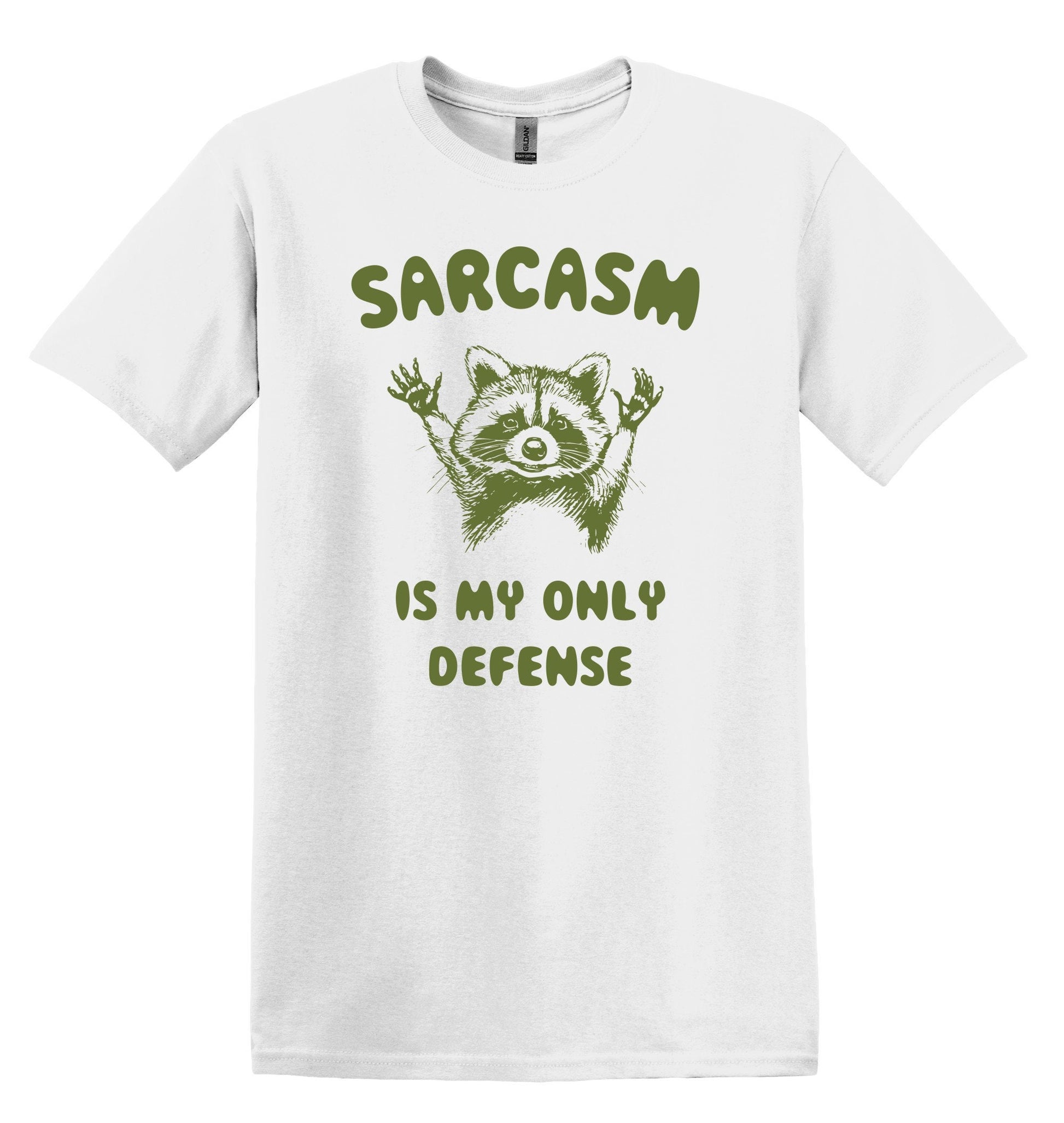 Sarcasm is my only Defense Raccoon T-shirt Graphic Shirt Funny Adult TShirt Vintage Funny TShirt Nostalgia T-Shirt Relaxed Cotton T-Shirt