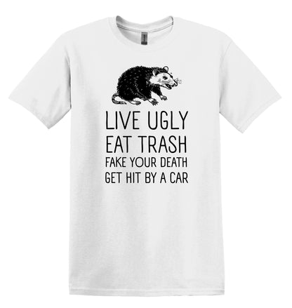Live Ugly Eat Trash Fake Your Death Raccoon Shirt Graphic Shirt Funny Shirt Vintage Nostalgia T-Shirt Relaxed Meme Shirt Minimalist Shirt