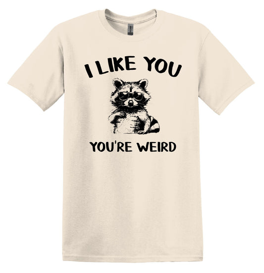 I Like You You're Weird Raccoon Shirt Graphic Shirt Funny Vintage Funny TShirt Nostalgia Shirt Relaxed Shirt Minimalist Gag Shirt Meme Shirt