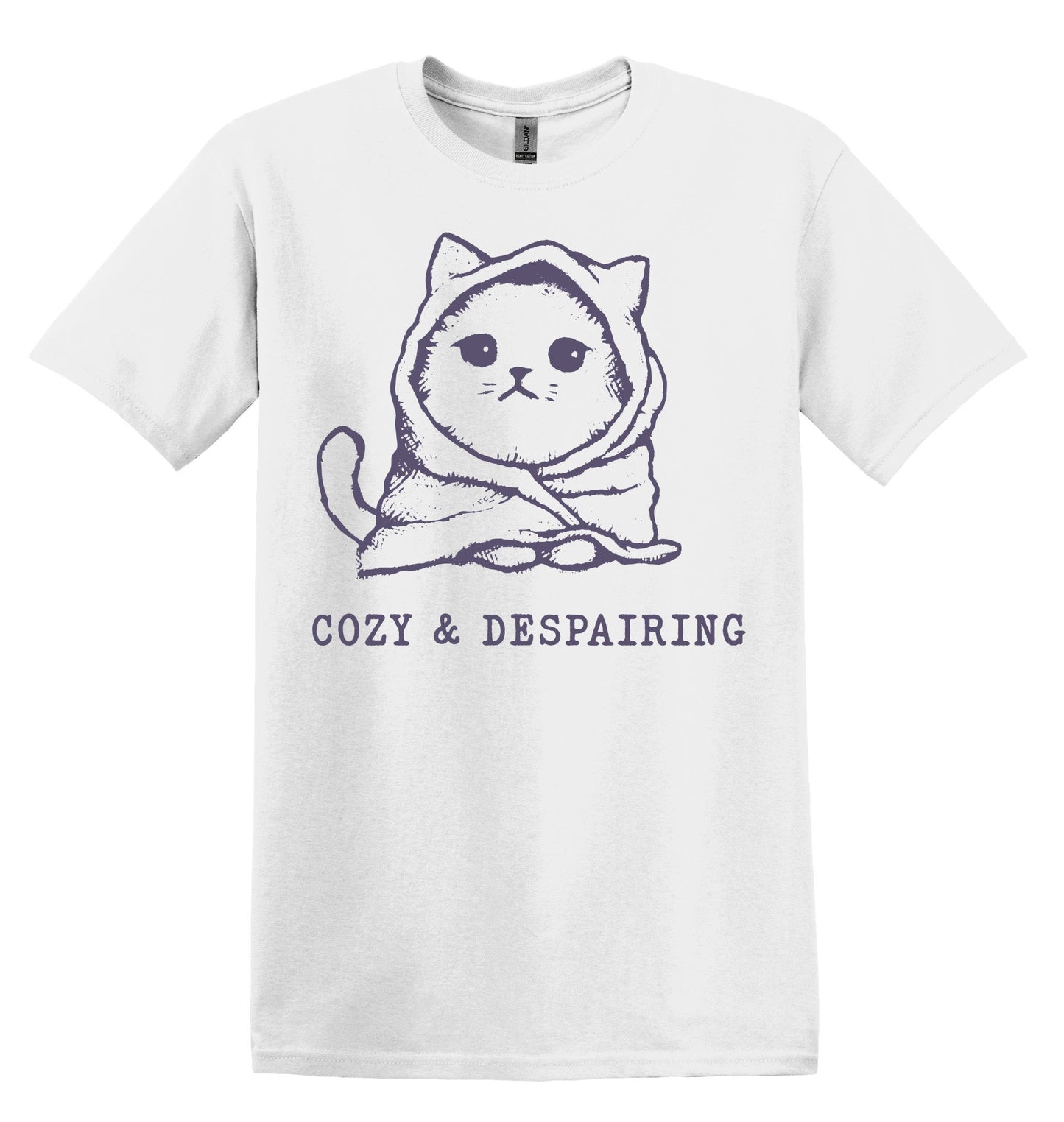 Cozy and Despairing Cat Shirt Graphic Shirt Funny Vintage Shirt Nostalgia Shirt Minimalist Gag Shirt Meme T-Shirt