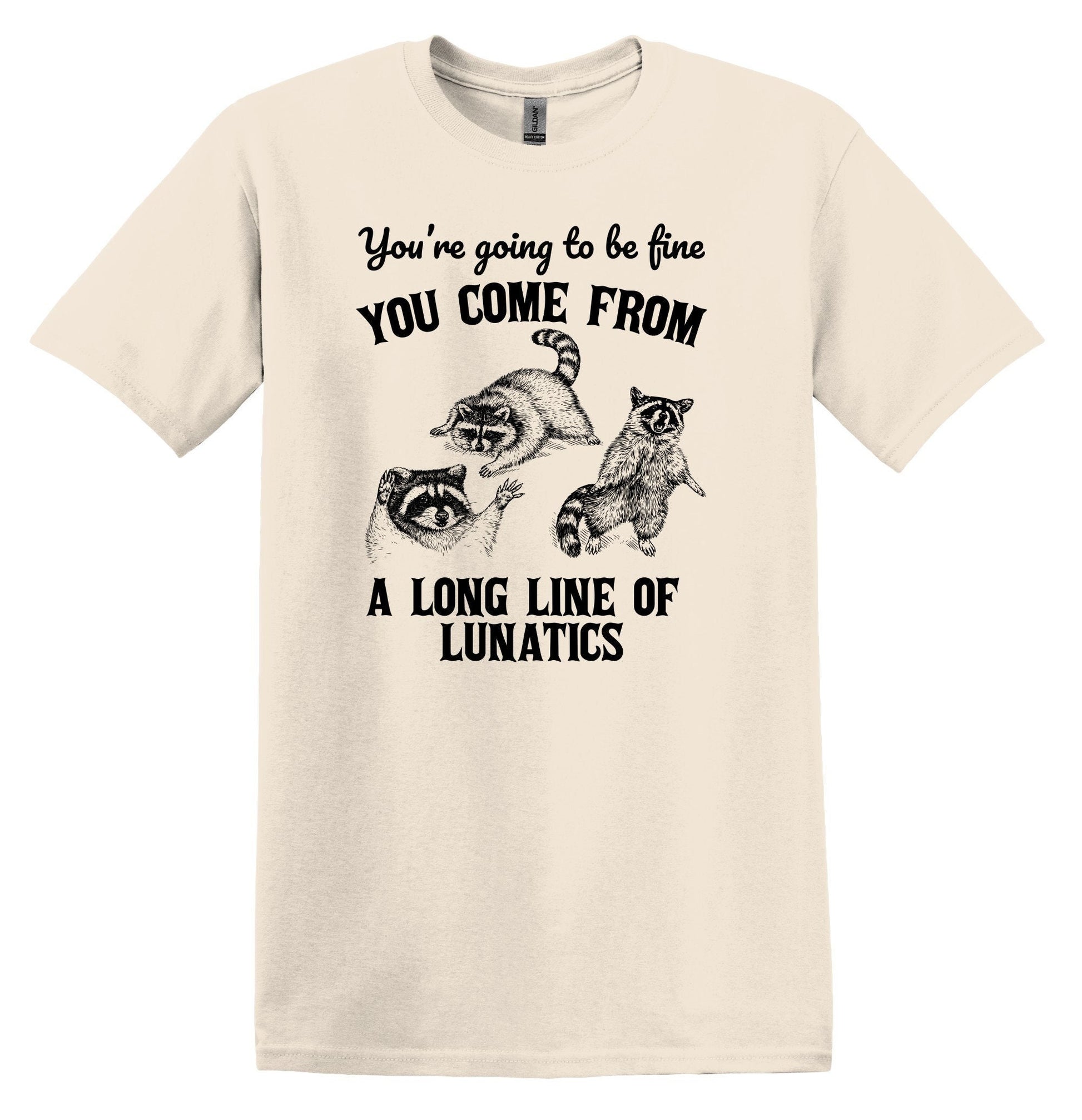You're Going to be Fine You Come From a Long Line of Lunatics Shirt Funny Shirts Vintage Funny T-Shirts Raccoon Shirt Minimalist Shirt