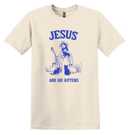 Jesus and His Kittens Shirt Graphic Shirt Funny Shirt Vintage Funny TShirt Nostalgia T-Shirt Relaxed Cotton Shirt