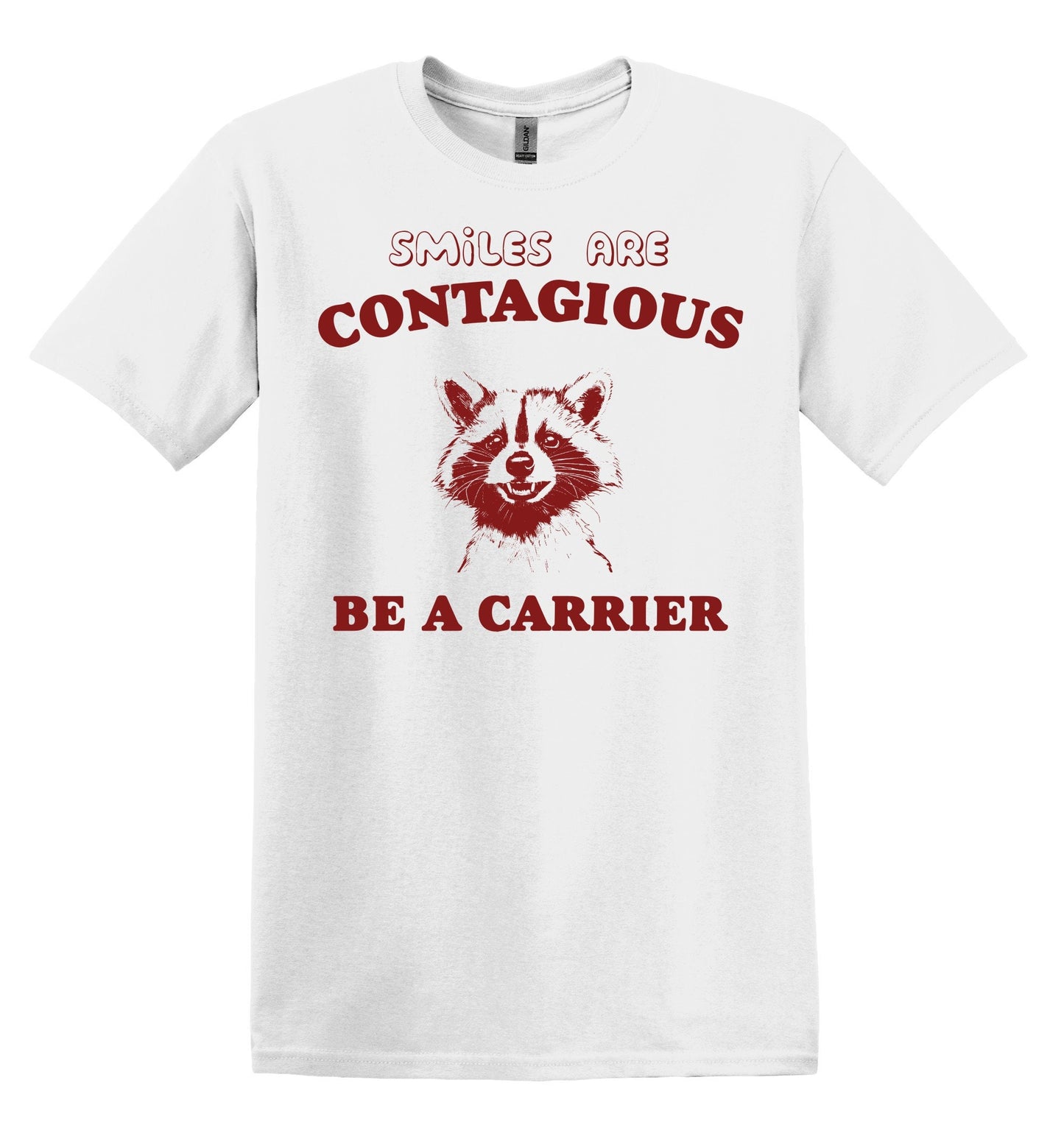 Smiles are Contagious Be a Carrier Raccoon Shirt Graphic Shirt Funny Vintage Adult Funny Shirt Nostalgia Shirt Cotton Shirt Minimalist Shirt