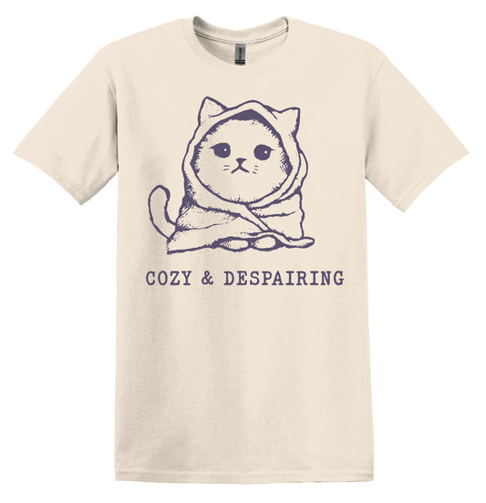 Cozy and Despairing Cat Shirt Graphic Shirt Funny Vintage Shirt Nostalgia Shirt Minimalist Gag Shirt Meme T-Shirt