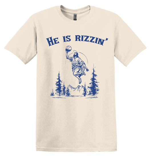 He is Rizzin Shirt Graphic Shirt Funny Vintage Shirt Nostalgia Shirt Minimalist Gag Shirt Meme T-Shirt Gag Gift