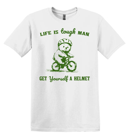 Life is Tough Man Get Yourself a Helmet Shirt Graphic Shirt Funny Vintage Shirt Nostalgia Shirt Minimalist Gag Shirt Minimalist Tee Meme Gag