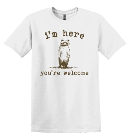 I'm Here You're Welcome Shirt Graphic Shirt Funny Vintage Shirt Nostalgia Shirt Minimalist Gag Shirt Meme Tshirt Gag Gift Trendy Funny Shirt