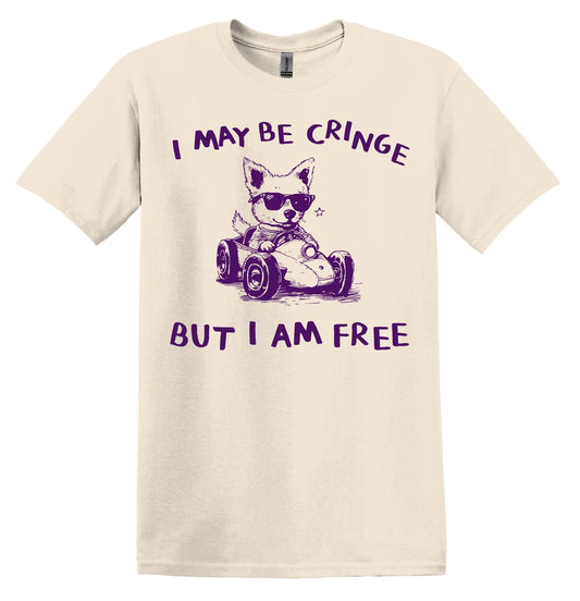 I May Be Cringe But I am Free Shirt Dog Graphic Shirt Ostrich Funny Shirt Nostalgia Shirt Minimalist Gag Shirt Meme Shirt