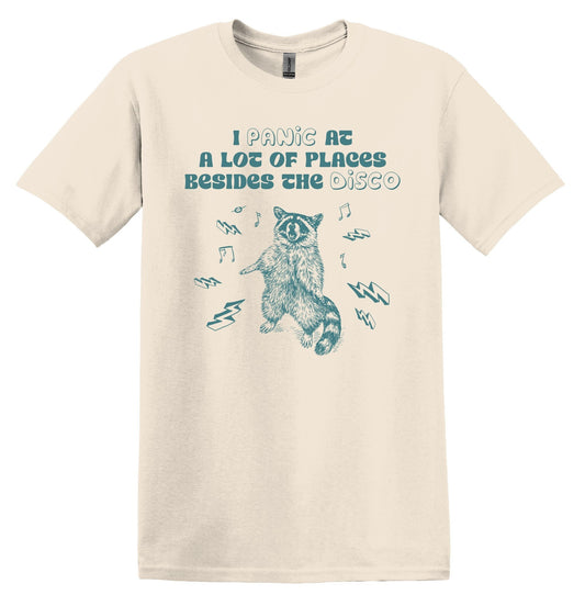 Panic Disco Raccoon Graphic Shirt Raccoon Funny Shirt Nostalgia Shirt Minimalist Gag Shirt Meme Shirt