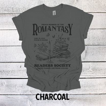 Vintage-inspired Book Lover Tee - Romantasy Readers Society Shirt