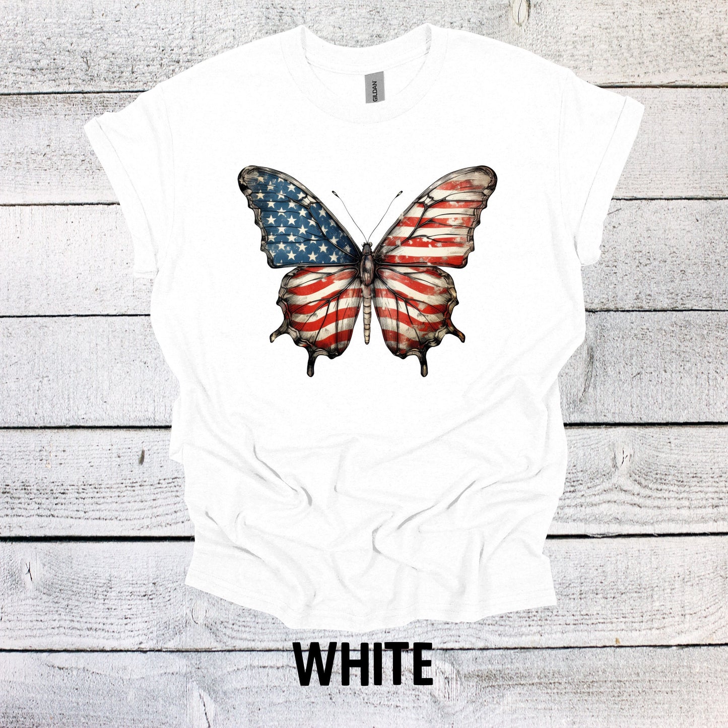4th of July Shirt with Large Flag Butterfly Shirt- Festive Patriotic Top for Independence Day