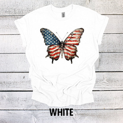 4th of July Shirt with Large Flag Butterfly Shirt- Festive Patriotic Top for Independence Day