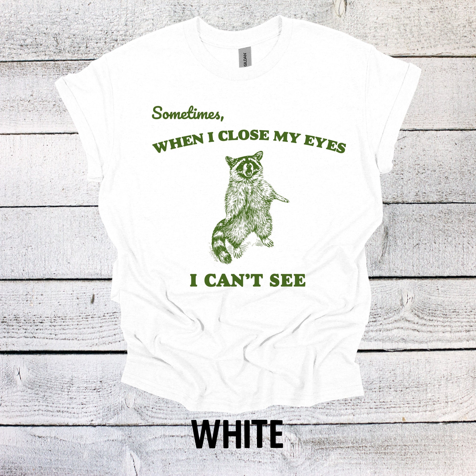 Sometimes, When I Close My Eyes I Can't See Raccoon Shirt Graphic Shirt Adult Vintage Funny Shirt Nostalgia Cotton Shirt Minimalist Shirt