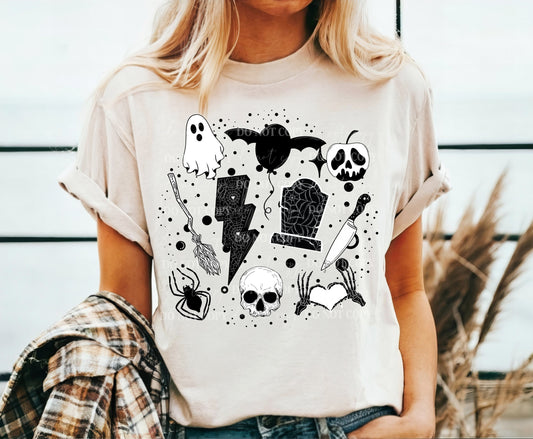 Spooky Doodles Halloween Shirt - Funny Unisex Tee Skeleton Halloween Shirt