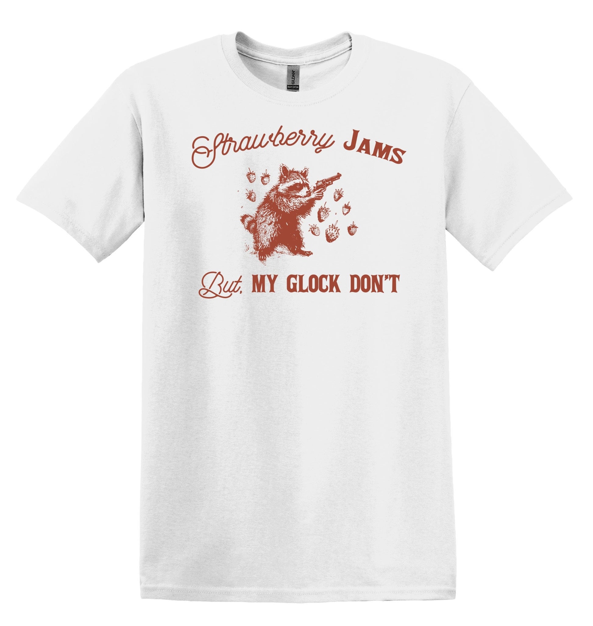 Strawberry Jams But My Glock Don't Raccoon Shirt - Funny Graphic Tee