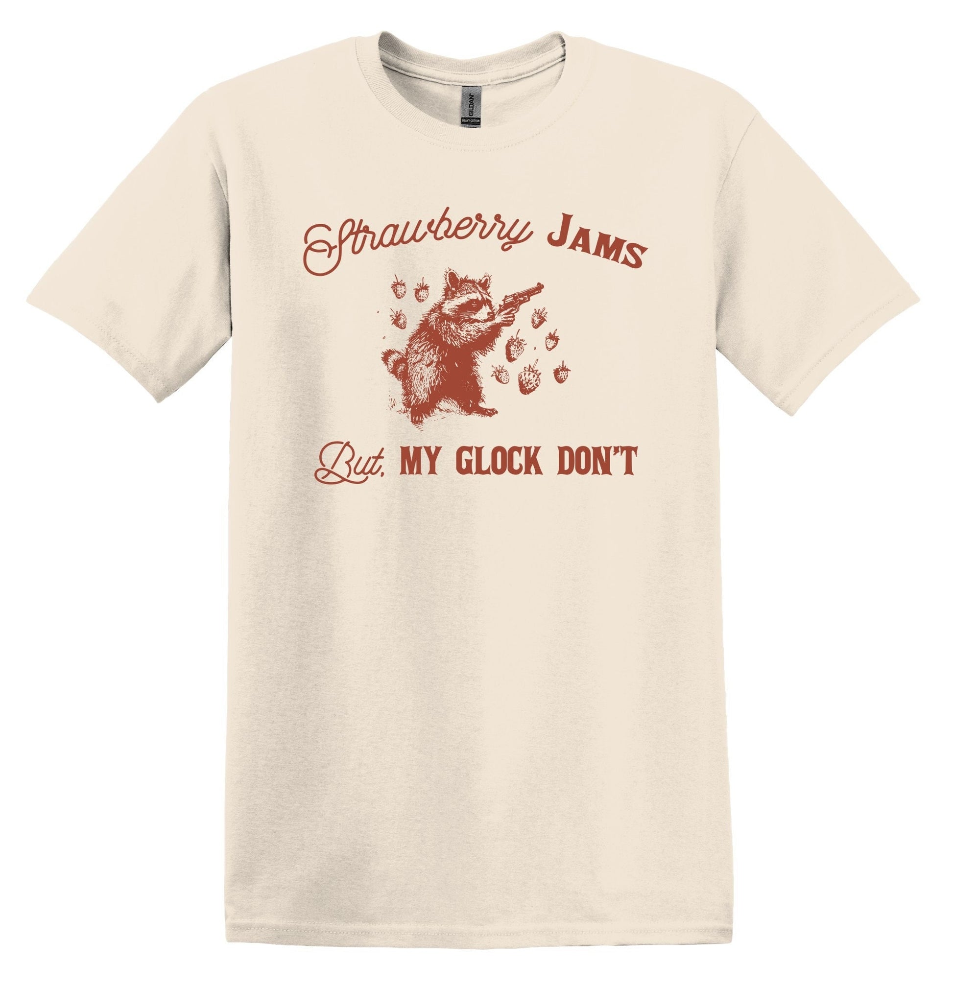 Strawberry Jams But My Glock Don't Raccoon Shirt - Funny Graphic Tee
